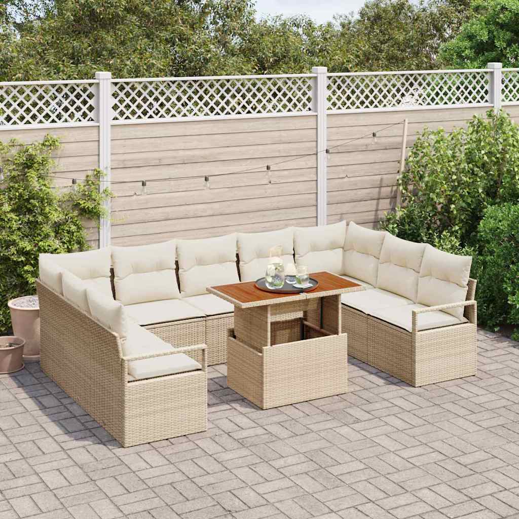 Tuin Sofa Set met opslag 10 pcs Beige Poly riet is nu te koop bij PeponiXL, paradijselijk wonen!
