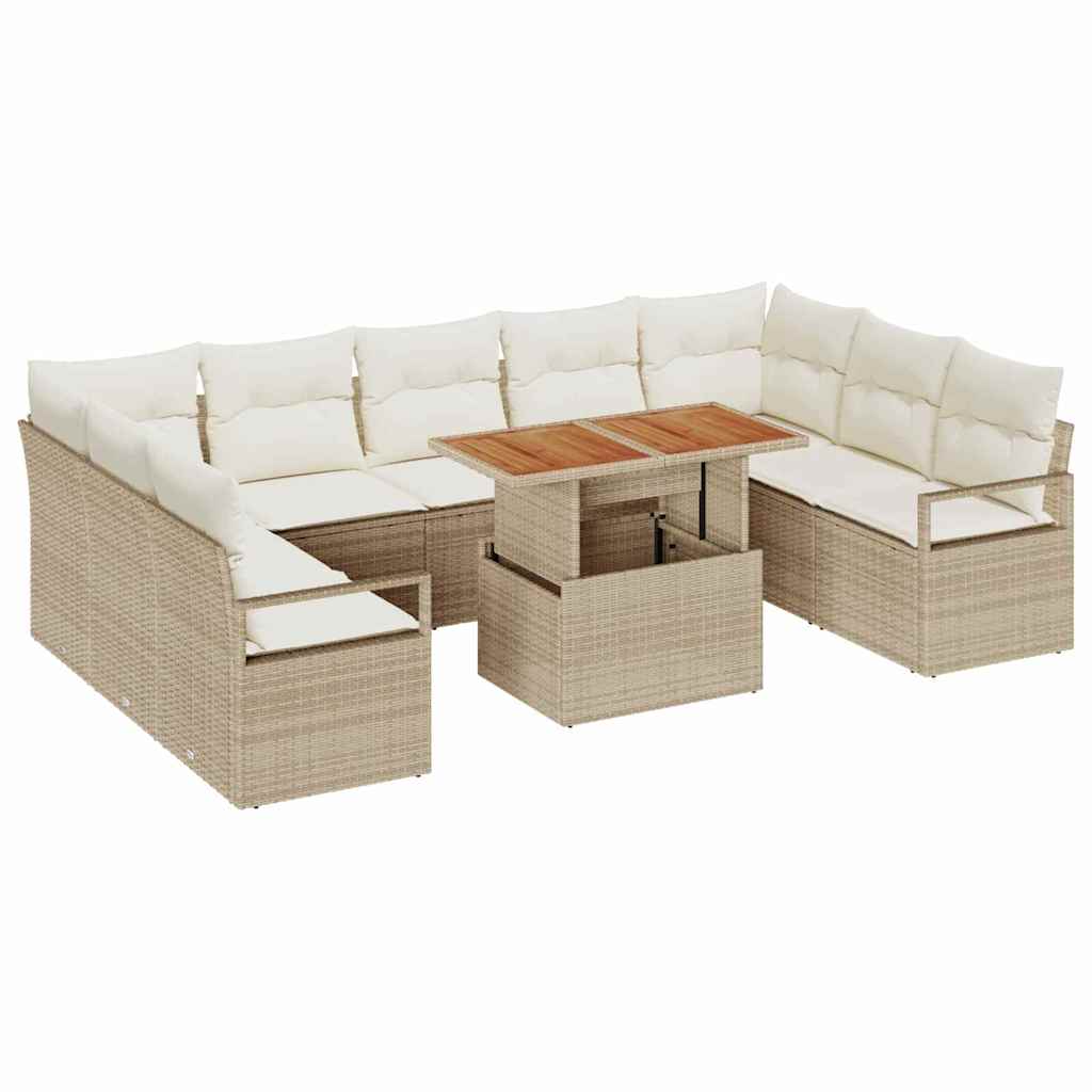 Tuin Sofa Set met opslag 10 pcs Beige Poly riet is nu te koop bij PeponiXL, paradijselijk wonen!