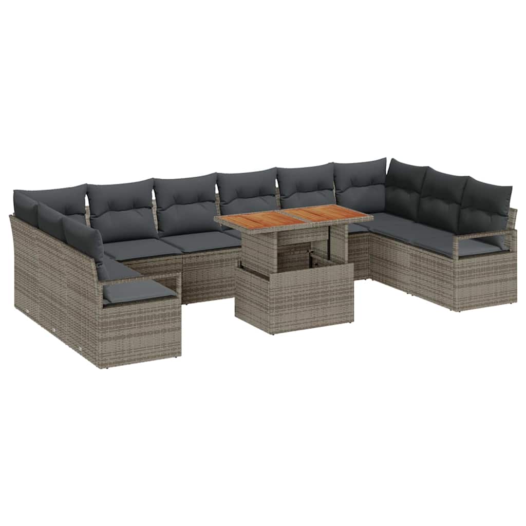Tuin Sofa Set met opslag 11 pcs Grijs Poly riet is nu te koop bij PeponiXL, paradijselijk wonen!