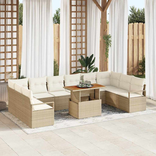 Tuin Sofa Set met opslag 11 pcs Beige Poly riet is nu te koop bij PeponiXL, paradijselijk wonen!