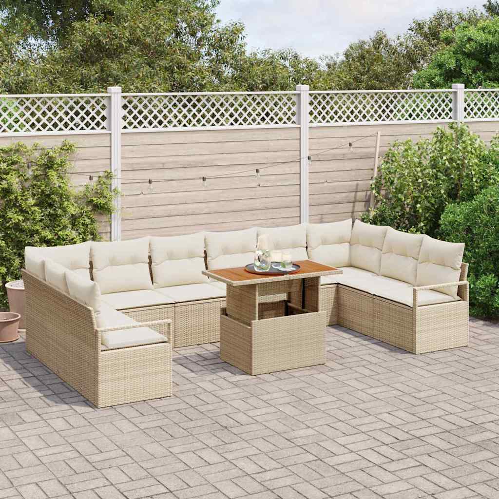 Tuin Sofa Set met opslag 11 pcs Beige Poly riet is nu te koop bij PeponiXL, paradijselijk wonen!