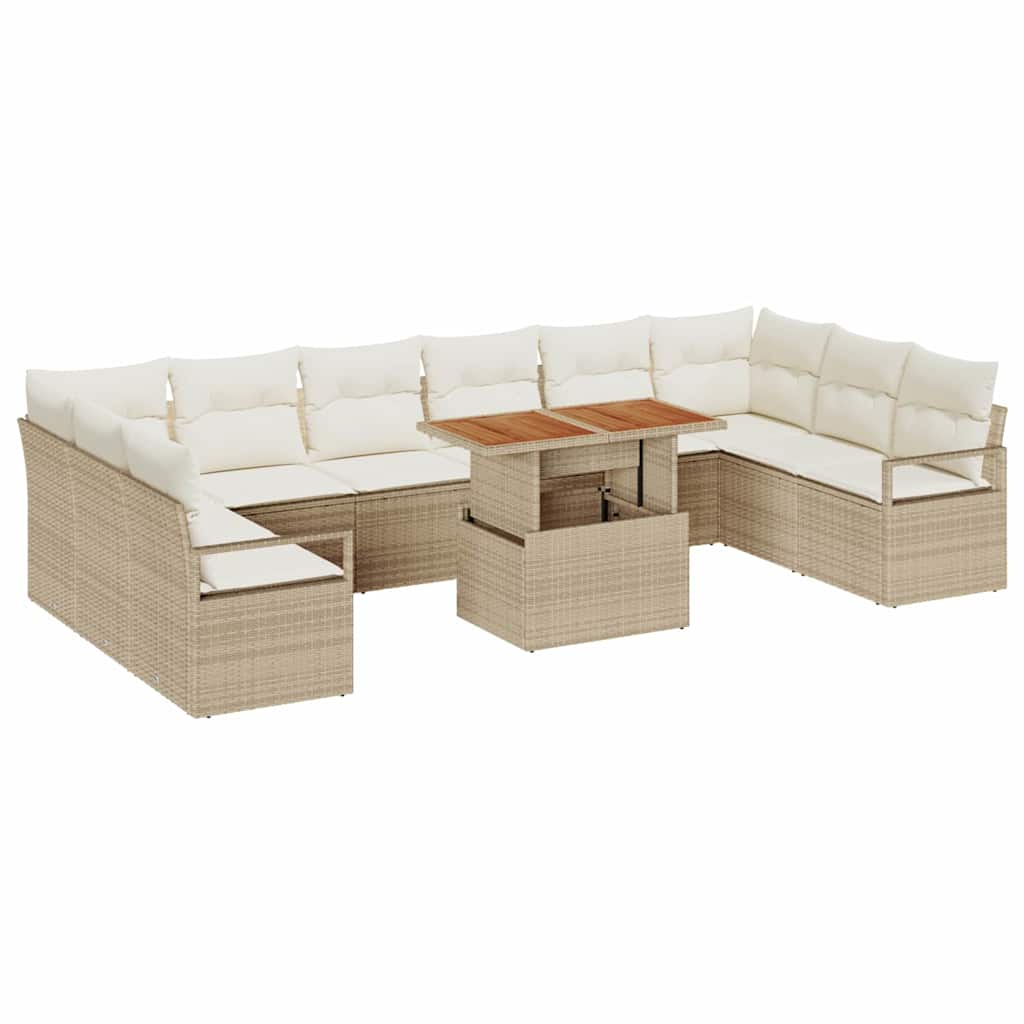 Tuin Sofa Set met opslag 11 pcs Beige Poly riet is nu te koop bij PeponiXL, paradijselijk wonen!