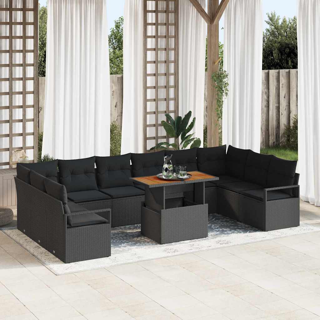 Tuin Sofa Set met opslag 11 pcs Zwart Poly riet is nu te koop bij PeponiXL, paradijselijk wonen!