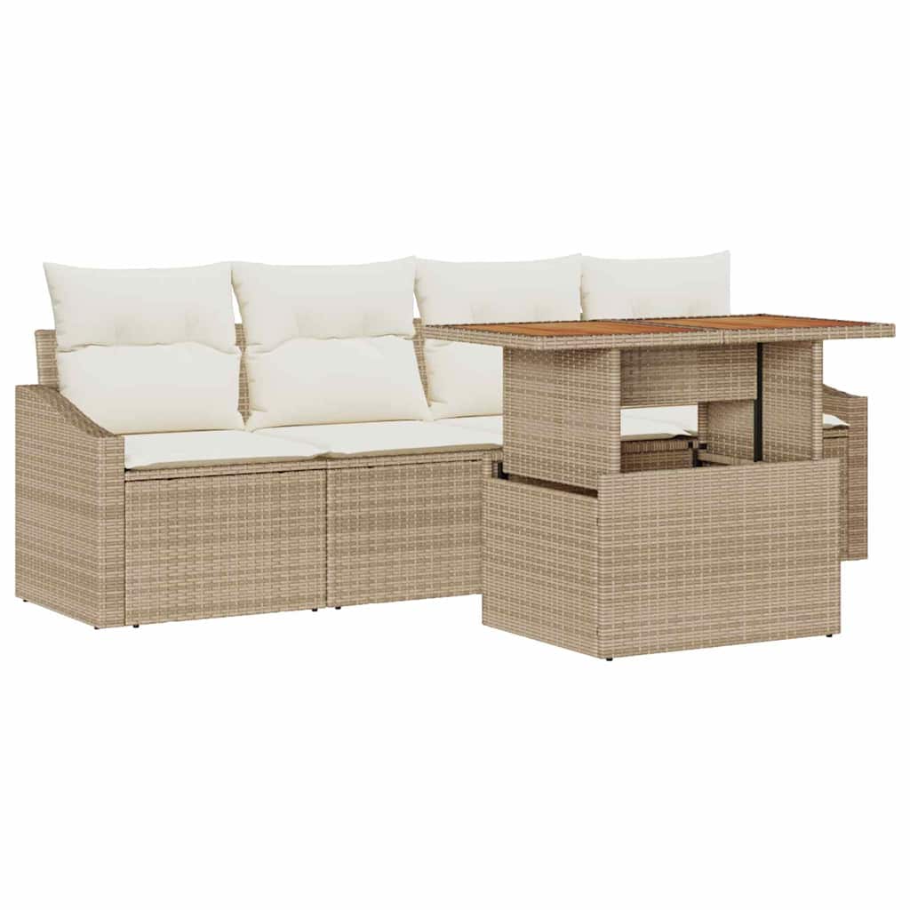 Tuin Sofa Set met opslag 5 pcs Beige Poly riet is nu te koop bij PeponiXL, paradijselijk wonen!