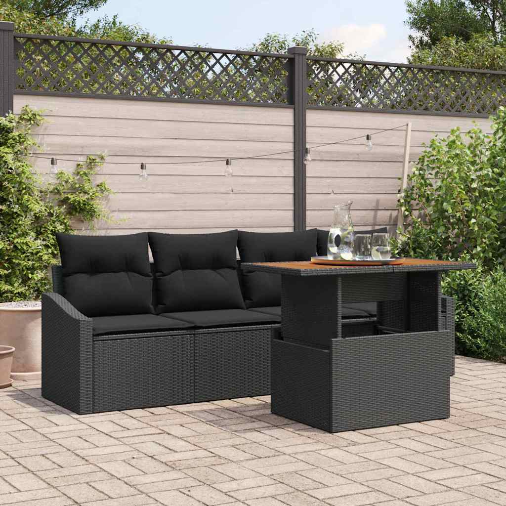 Tuin Sofa Set met opslag 5 pcs Zwart Poly riet is nu te koop bij PeponiXL, paradijselijk wonen!