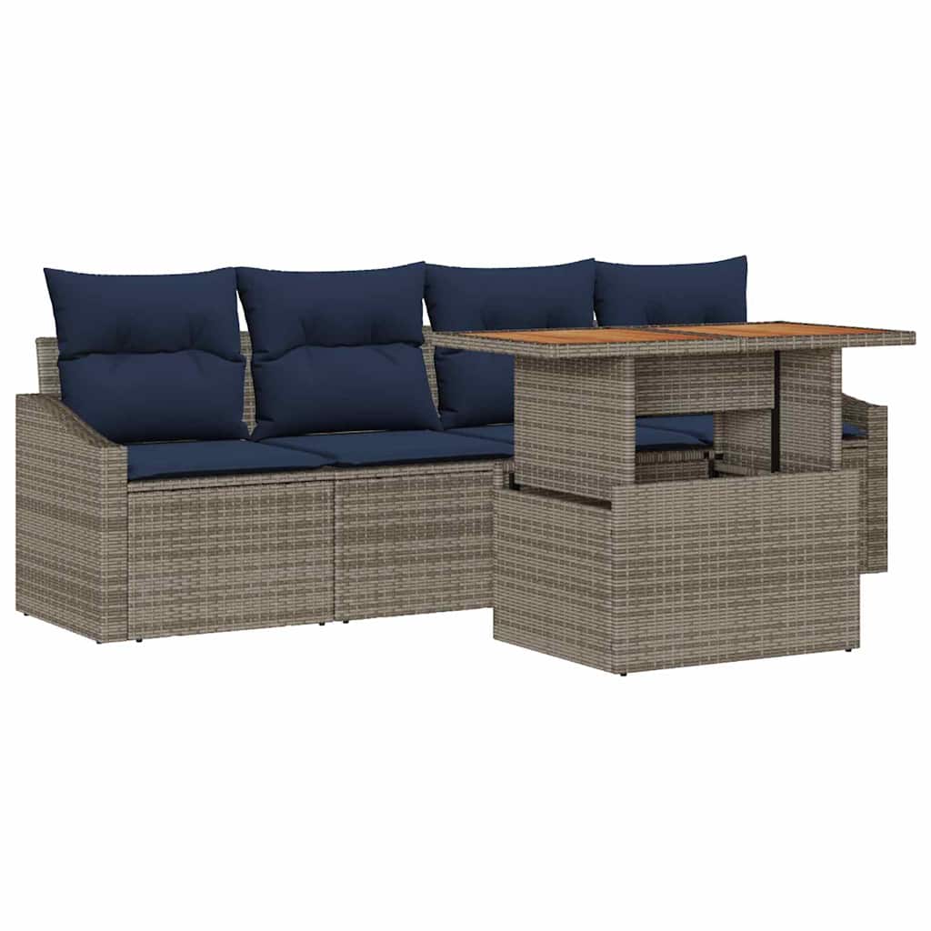 Tuin Sofa Set met opslag 5 pcs Grijs Poly riet is nu te koop bij PeponiXL, paradijselijk wonen!