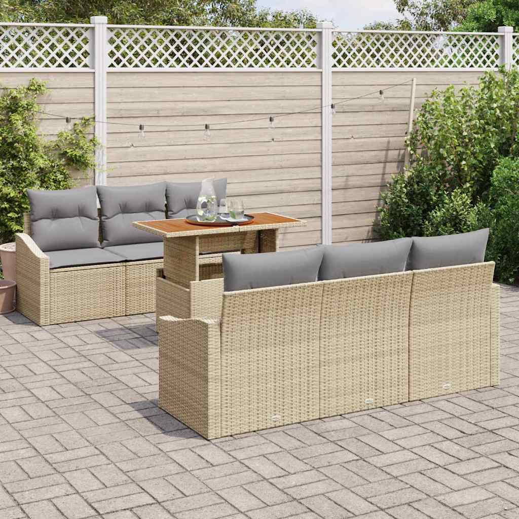 Tuin Sofa Set met opslag 7 pcs Beige Poly riet is nu te koop bij PeponiXL, paradijselijk wonen!