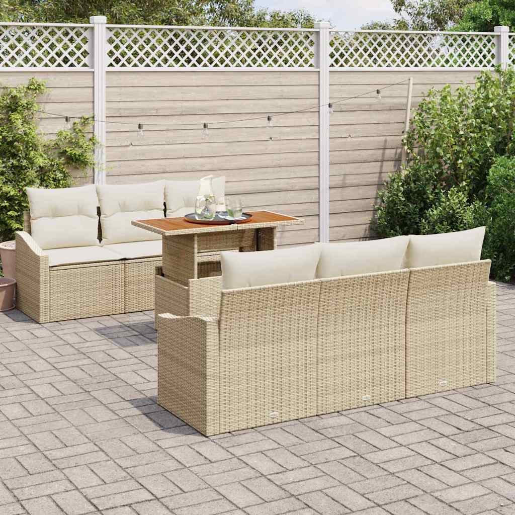 Tuin Sofa Set met opslag 7 pcs Beige Poly riet is nu te koop bij PeponiXL, paradijselijk wonen!