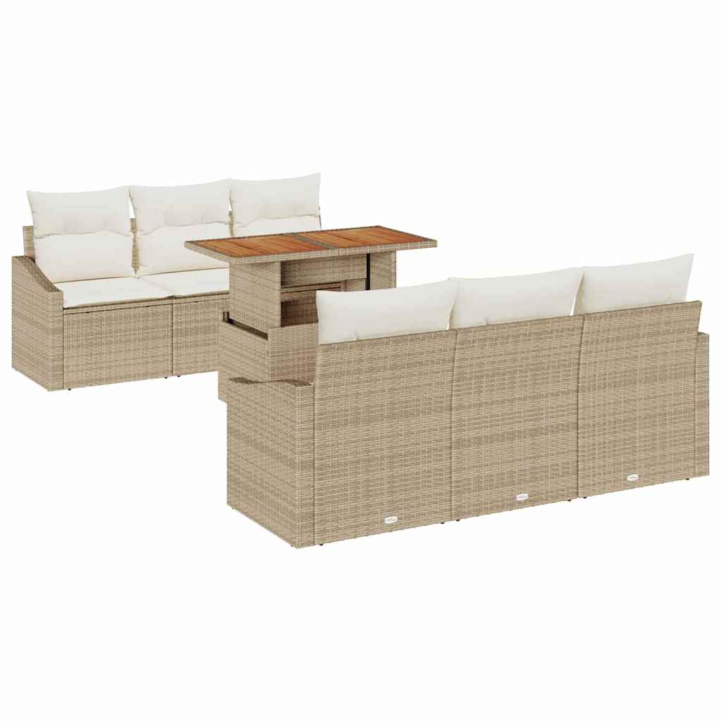 Tuin Sofa Set met opslag 7 pcs Beige Poly riet is nu te koop bij PeponiXL, paradijselijk wonen!