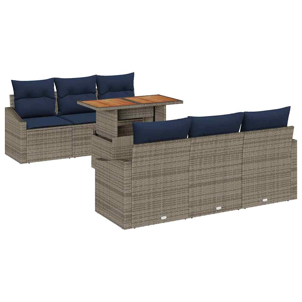 Tuin Sofa Set met opslag 7 pcs Grijs Poly riet is nu te koop bij PeponiXL, paradijselijk wonen!