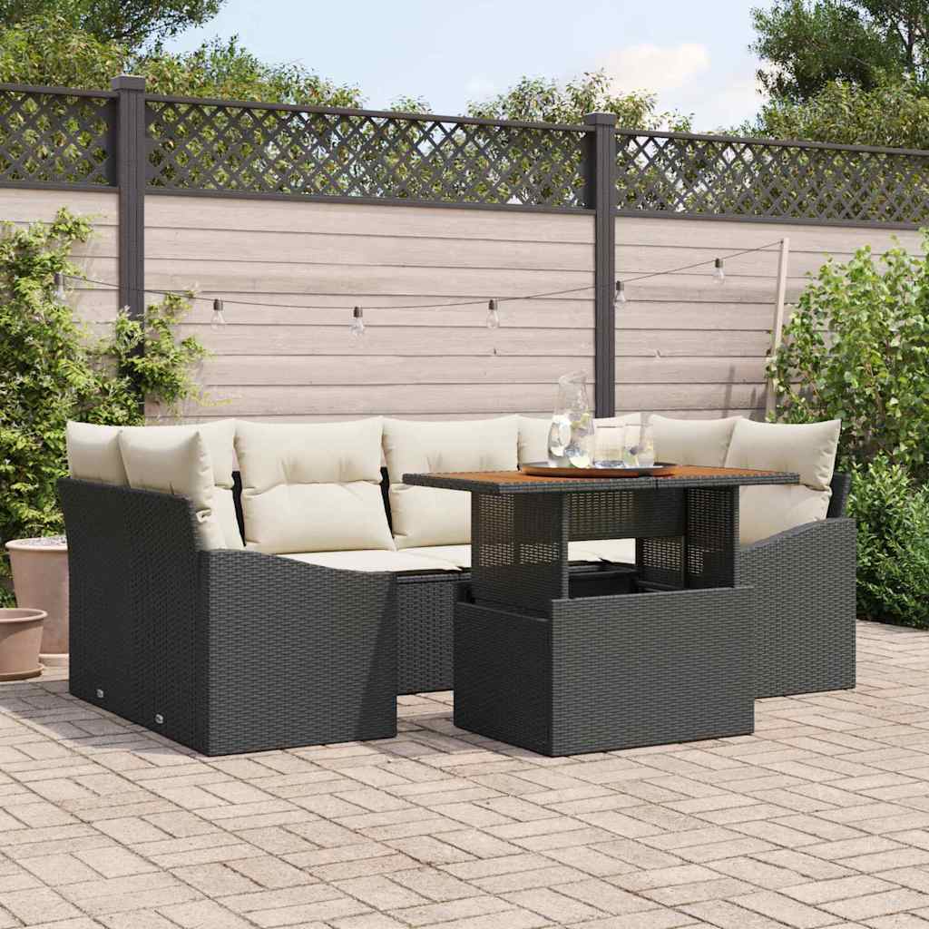Tuin Sofa Set met opslag 7 pcs Zwart Poly riet is nu te koop bij PeponiXL, paradijselijk wonen!
