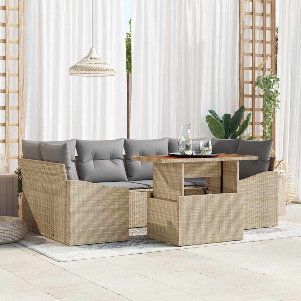 Tuin Sofa Set met opslag 7 pcs Beige Poly riet is nu te koop bij PeponiXL, paradijselijk wonen!