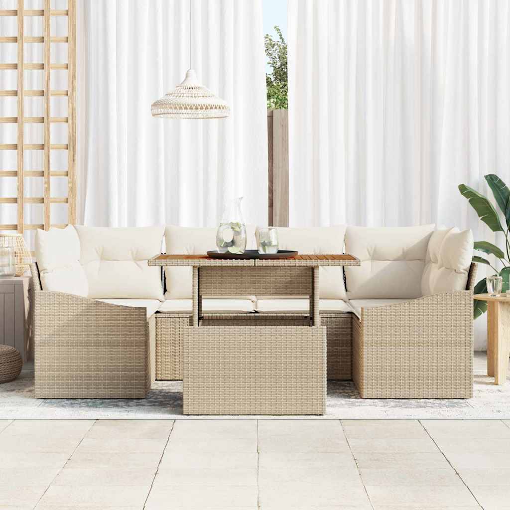 Tuin Sofa Set met opslag 7 pcs Beige Poly riet is nu te koop bij PeponiXL, paradijselijk wonen!