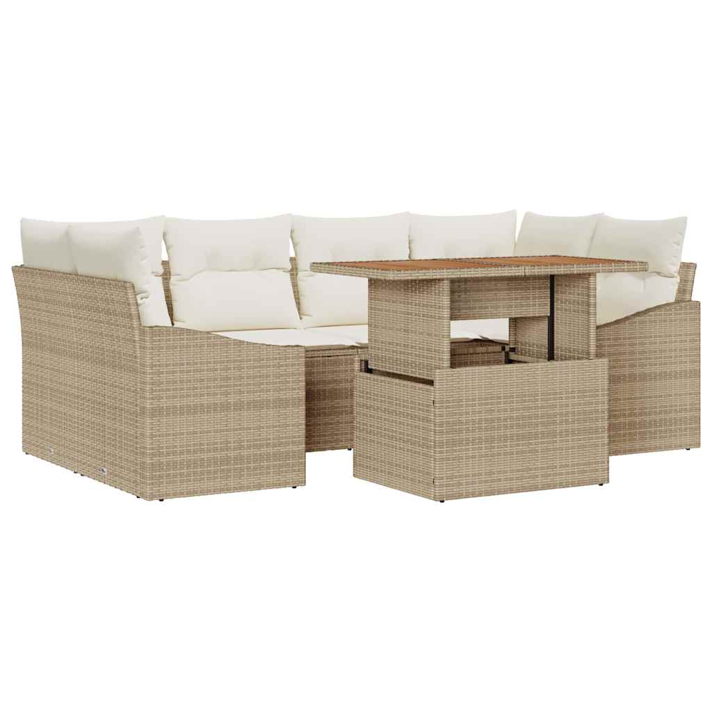Tuin Sofa Set met opslag 7 pcs Beige Poly riet is nu te koop bij PeponiXL, paradijselijk wonen!