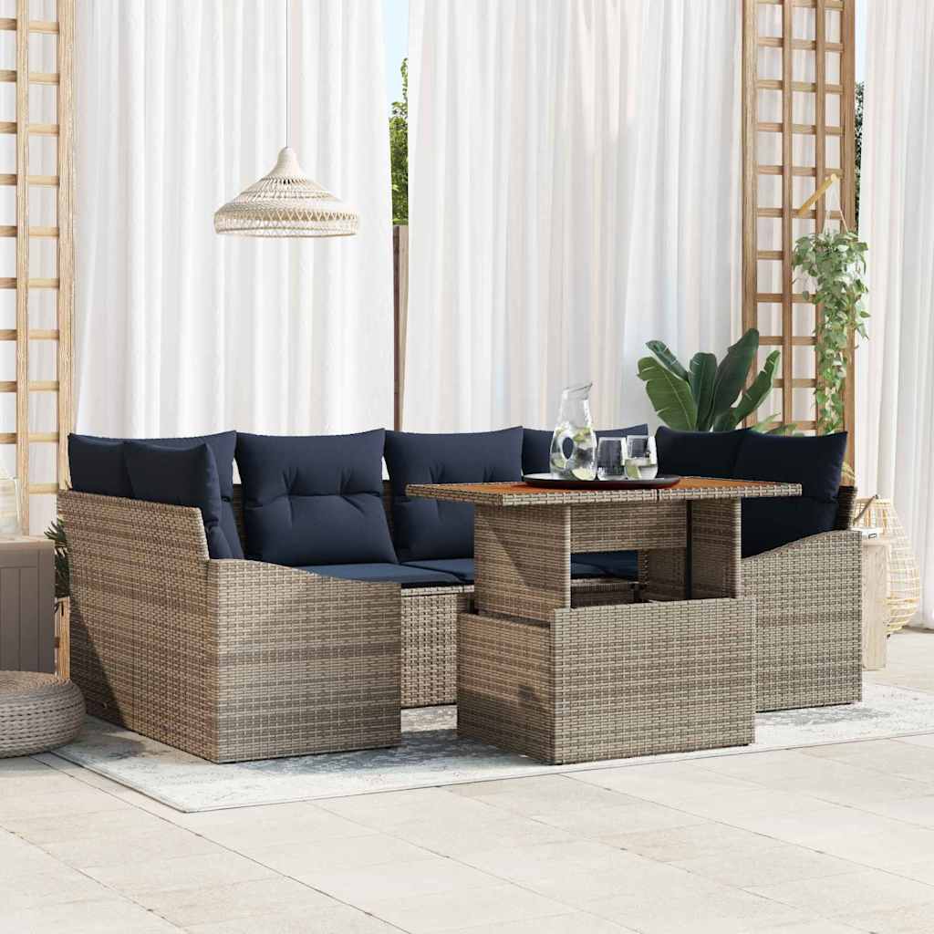 Tuin Sofa Set met opslag 7 pcs Grijs Poly riet is nu te koop bij PeponiXL, paradijselijk wonen!