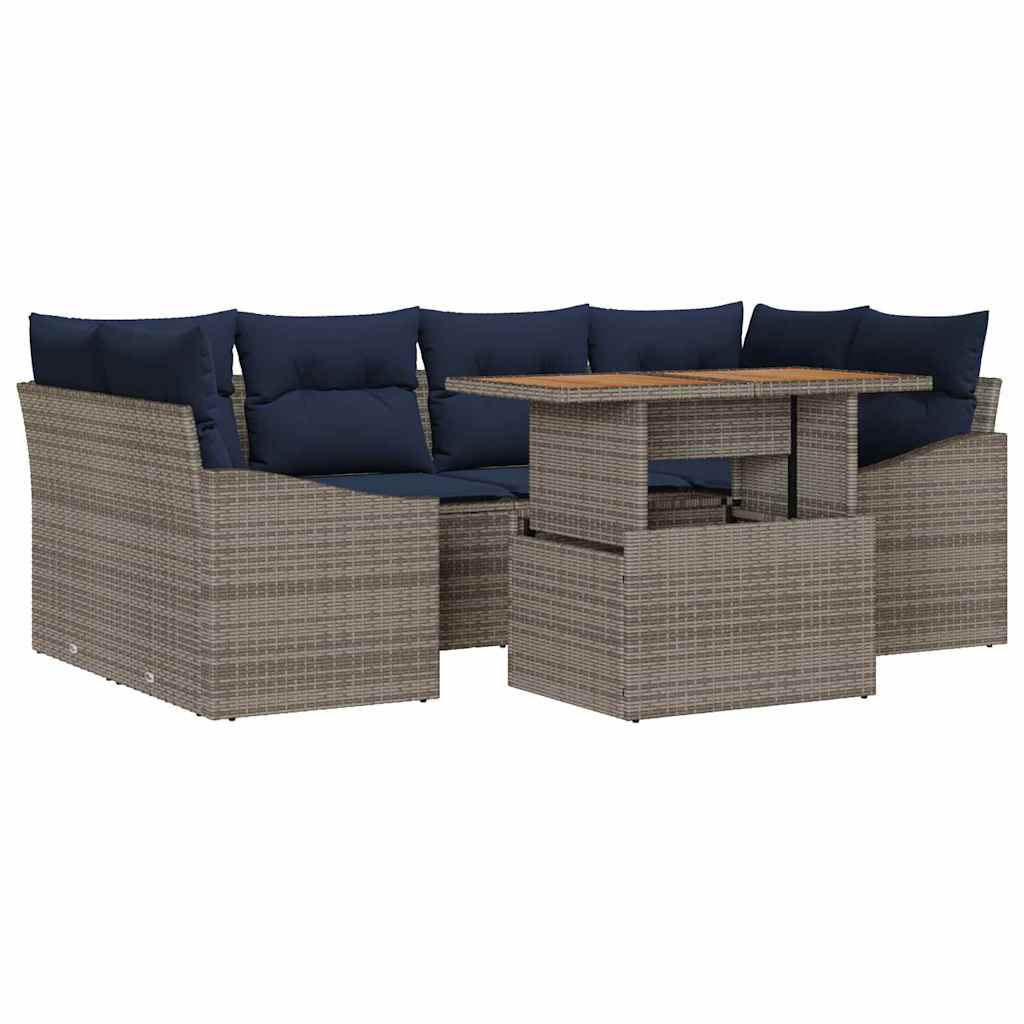 Tuin Sofa Set met opslag 7 pcs Grijs Poly riet is nu te koop bij PeponiXL, paradijselijk wonen!