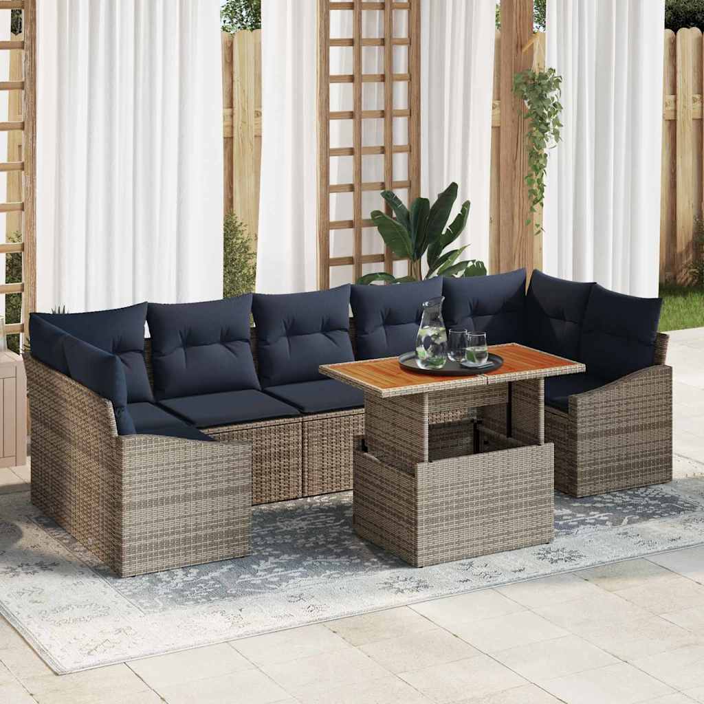 Tuin Sofa Set met opslag 8 pcs Grijs Poly riet is nu te koop bij PeponiXL, paradijselijk wonen!