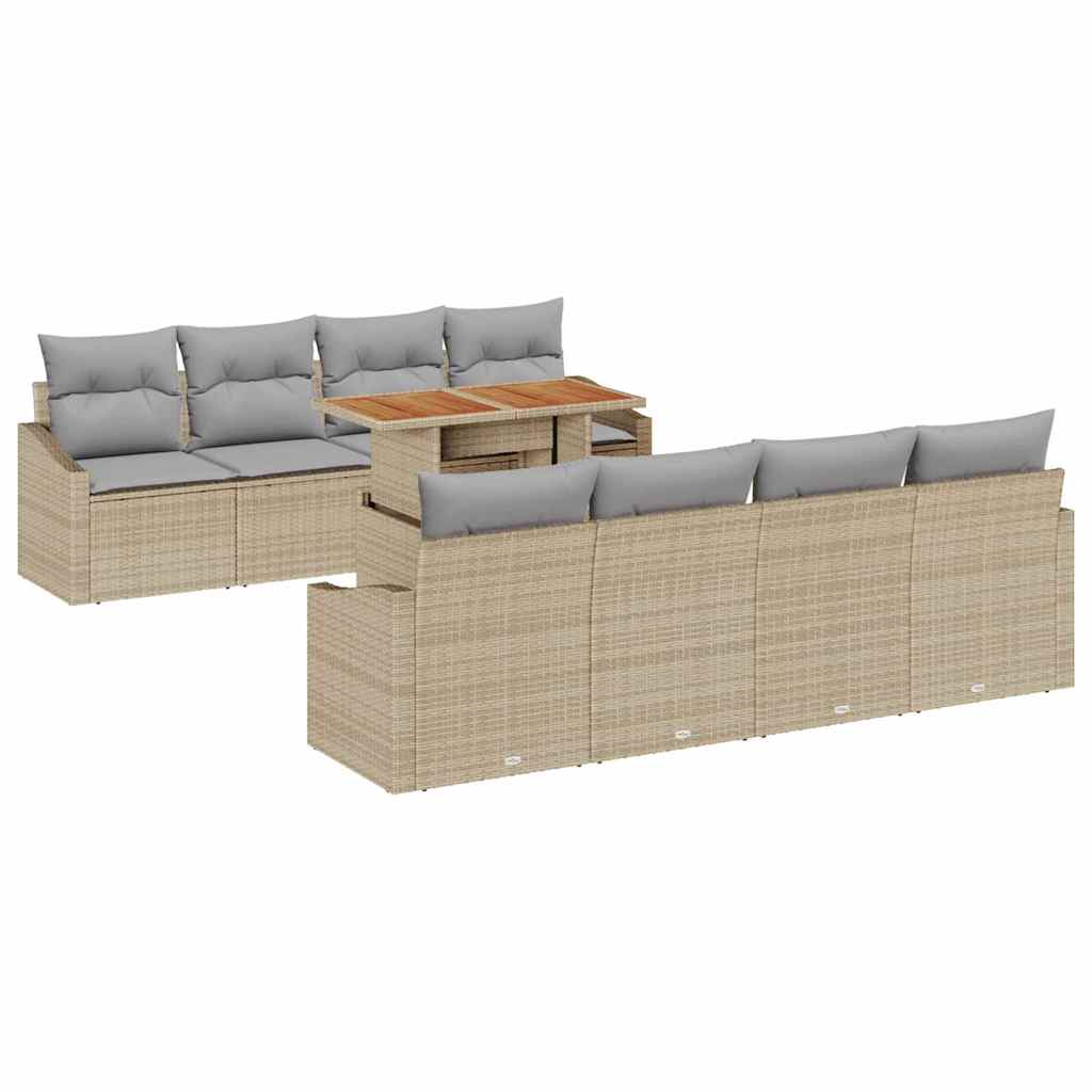 Tuin Sofa Set met opslag 9 pcs Beige Poly riet is nu te koop bij PeponiXL, paradijselijk wonen!