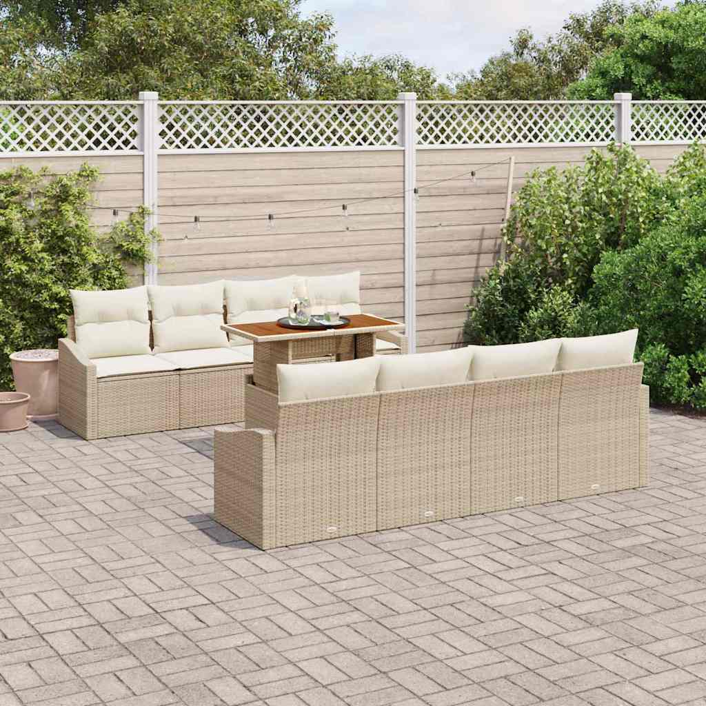 Tuin Sofa Set met opslag 9 pcs Beige Poly riet is nu te koop bij PeponiXL, paradijselijk wonen!