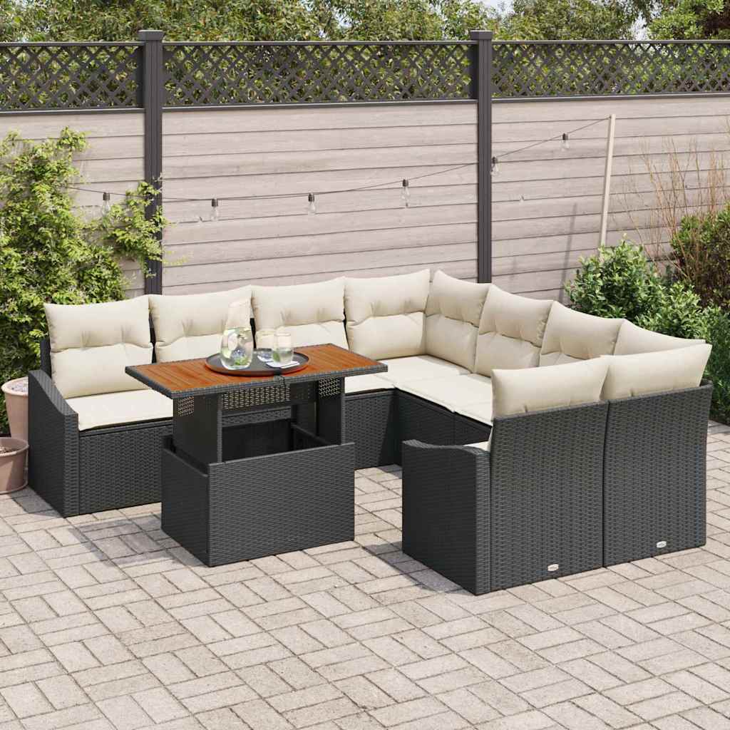 Tuin Sofa Set met opslag 9 pcs Zwart Poly riet is nu te koop bij PeponiXL, paradijselijk wonen!