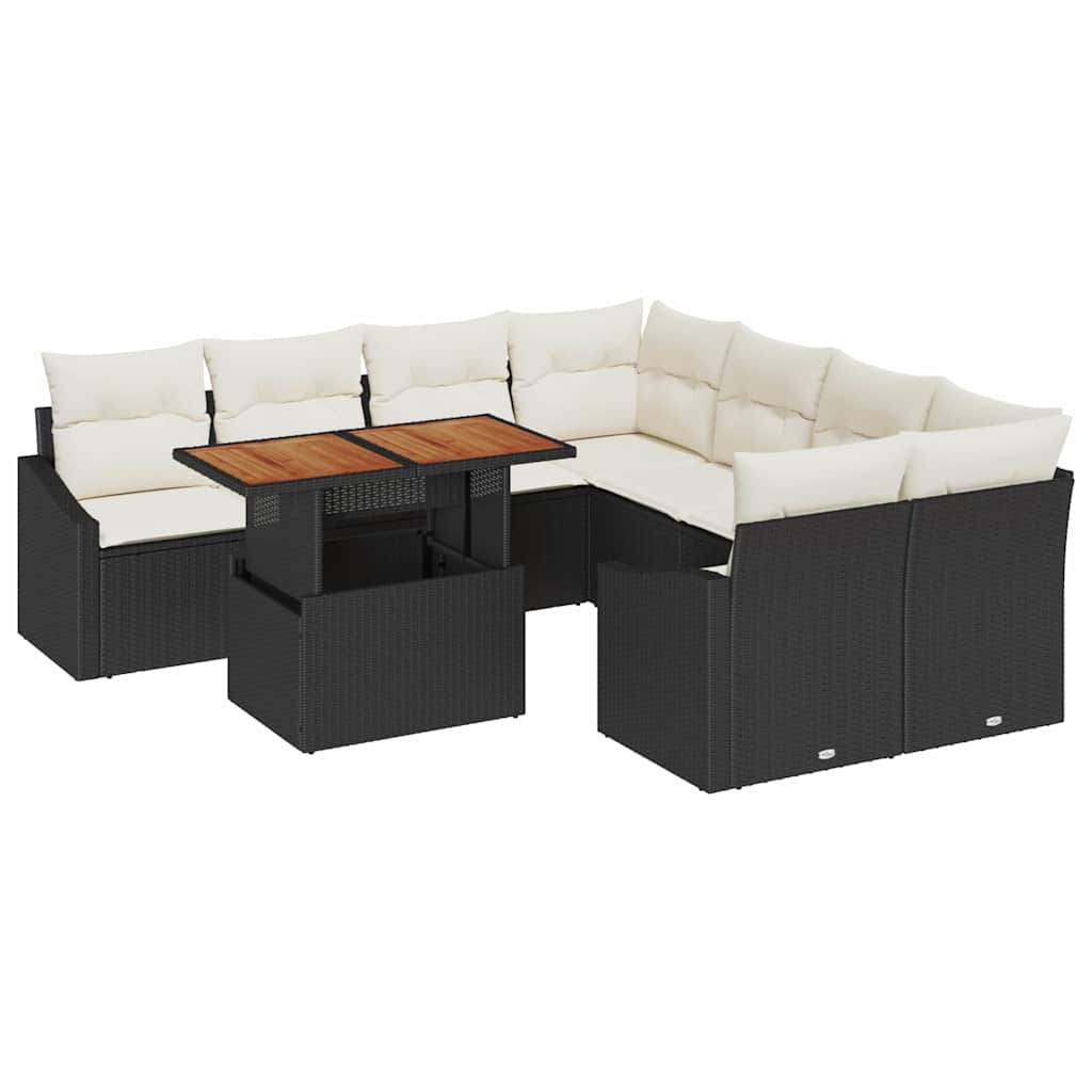 Tuin Sofa Set met opslag 9 pcs Zwart Poly riet is nu te koop bij PeponiXL, paradijselijk wonen!