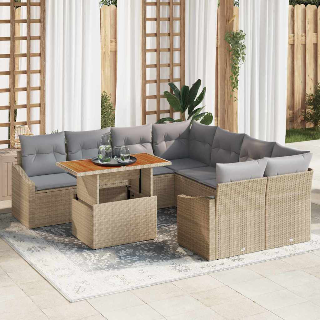 Tuin Sofa Set met opslag 9 pcs Beige Poly riet is nu te koop bij PeponiXL, paradijselijk wonen!