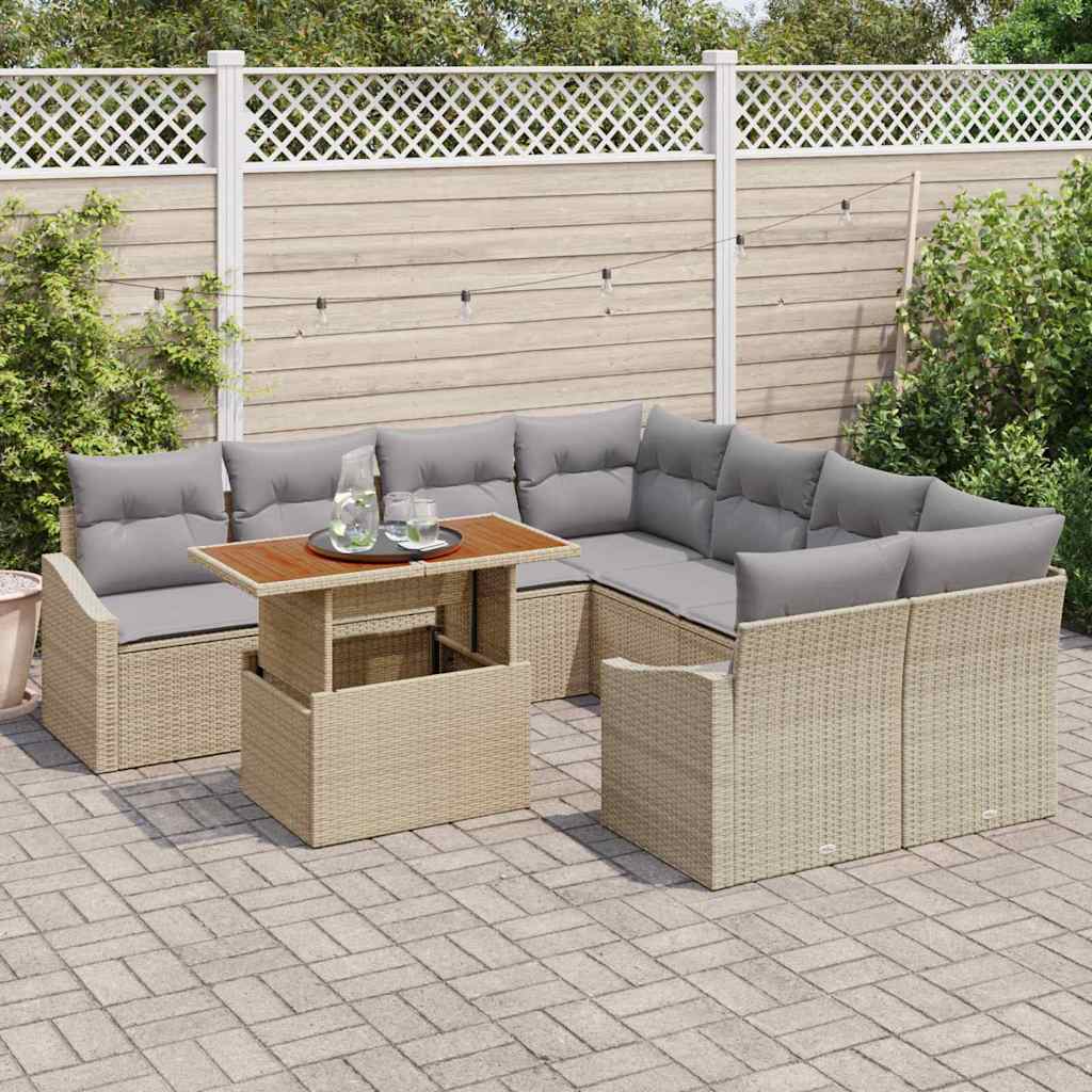 Tuin Sofa Set met opslag 9 pcs Beige Poly riet is nu te koop bij PeponiXL, paradijselijk wonen!