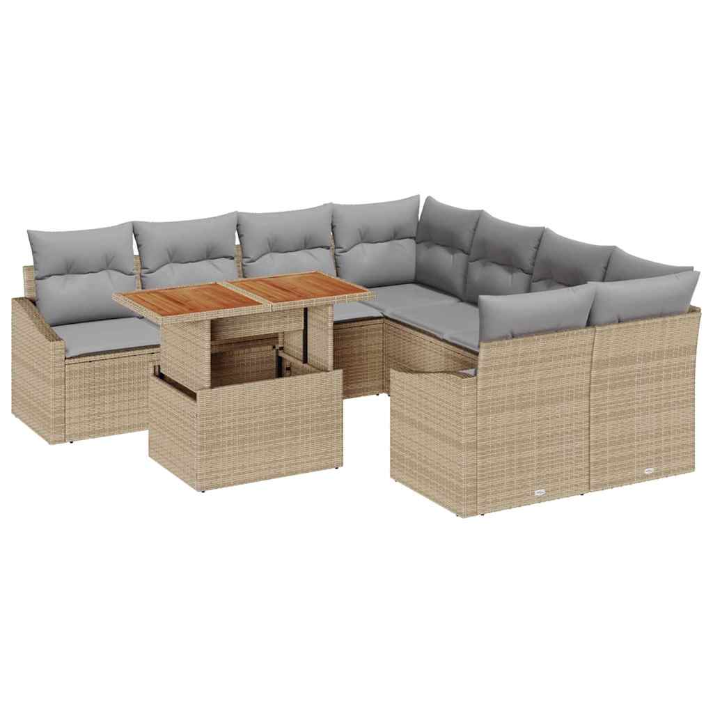 Tuin Sofa Set met opslag 9 pcs Beige Poly riet is nu te koop bij PeponiXL, paradijselijk wonen!