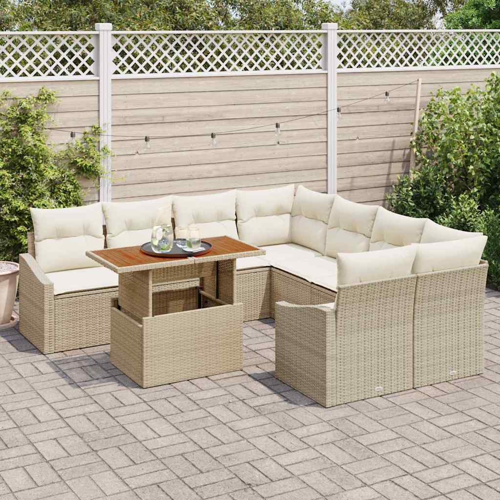 Tuin Sofa Set met opslag 9 pcs Beige Poly riet is nu te koop bij PeponiXL, paradijselijk wonen!