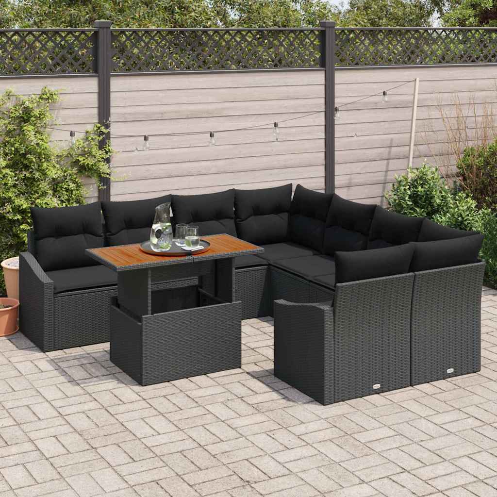 Tuin Sofa Set met opslag 9 pcs Zwart Poly riet is nu te koop bij PeponiXL, paradijselijk wonen!