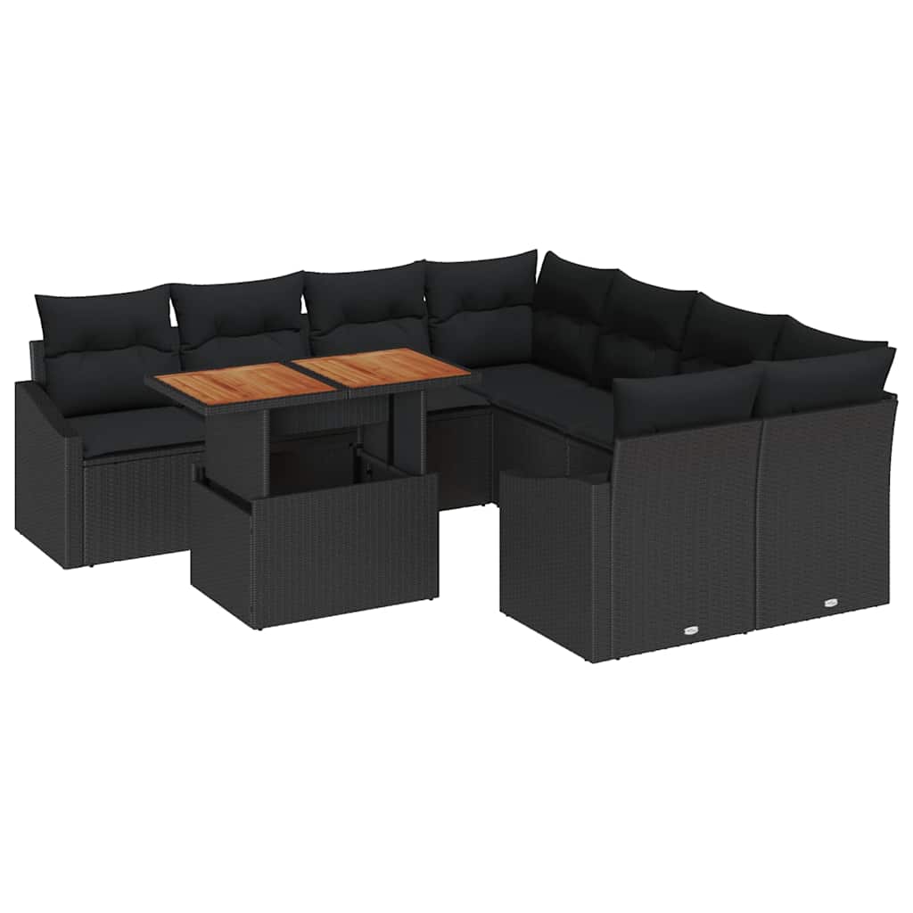 Tuin Sofa Set met opslag 9 pcs Zwart Poly riet is nu te koop bij PeponiXL, paradijselijk wonen!