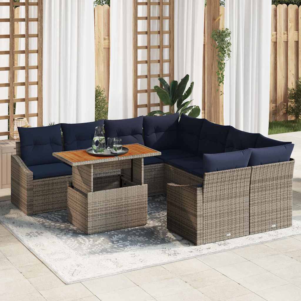 Tuin Sofa Set met opslag 9 pcs Grijs Poly riet is nu te koop bij PeponiXL, paradijselijk wonen!