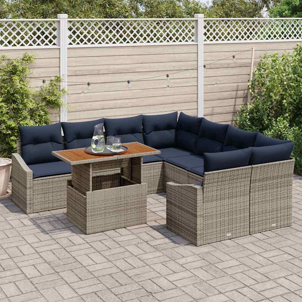 Tuin Sofa Set met opslag 9 pcs Grijs Poly riet is nu te koop bij PeponiXL, paradijselijk wonen!