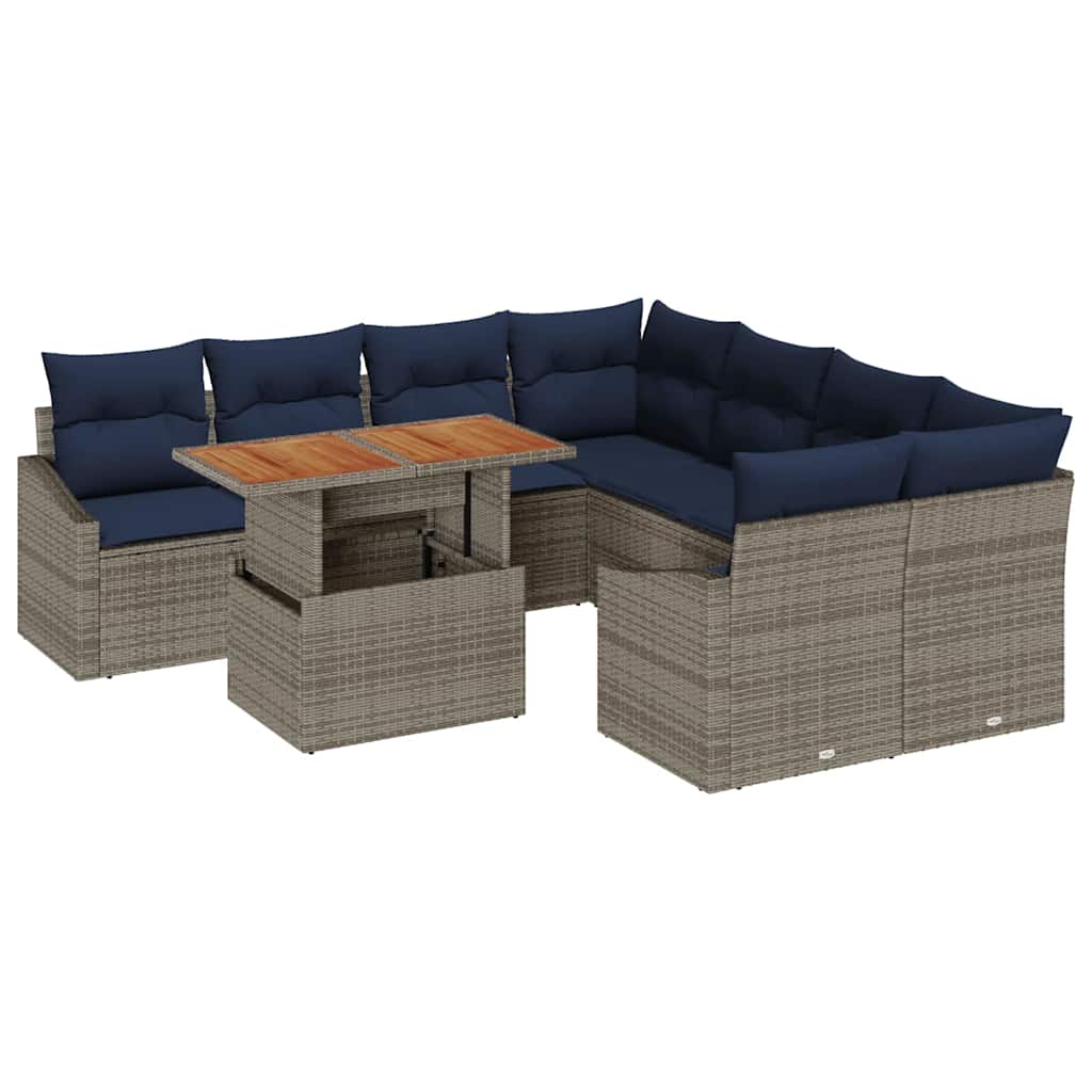 Tuin Sofa Set met opslag 9 pcs Grijs Poly riet is nu te koop bij PeponiXL, paradijselijk wonen!
