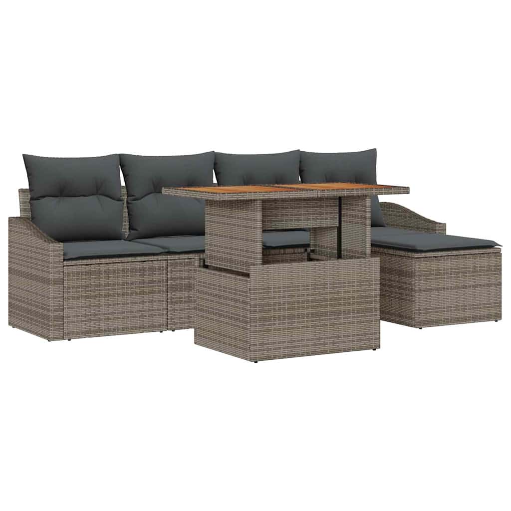 Tuin Sofa Set met opslag 6 pcs Grijs Poly riet is nu te koop bij PeponiXL, paradijselijk wonen!