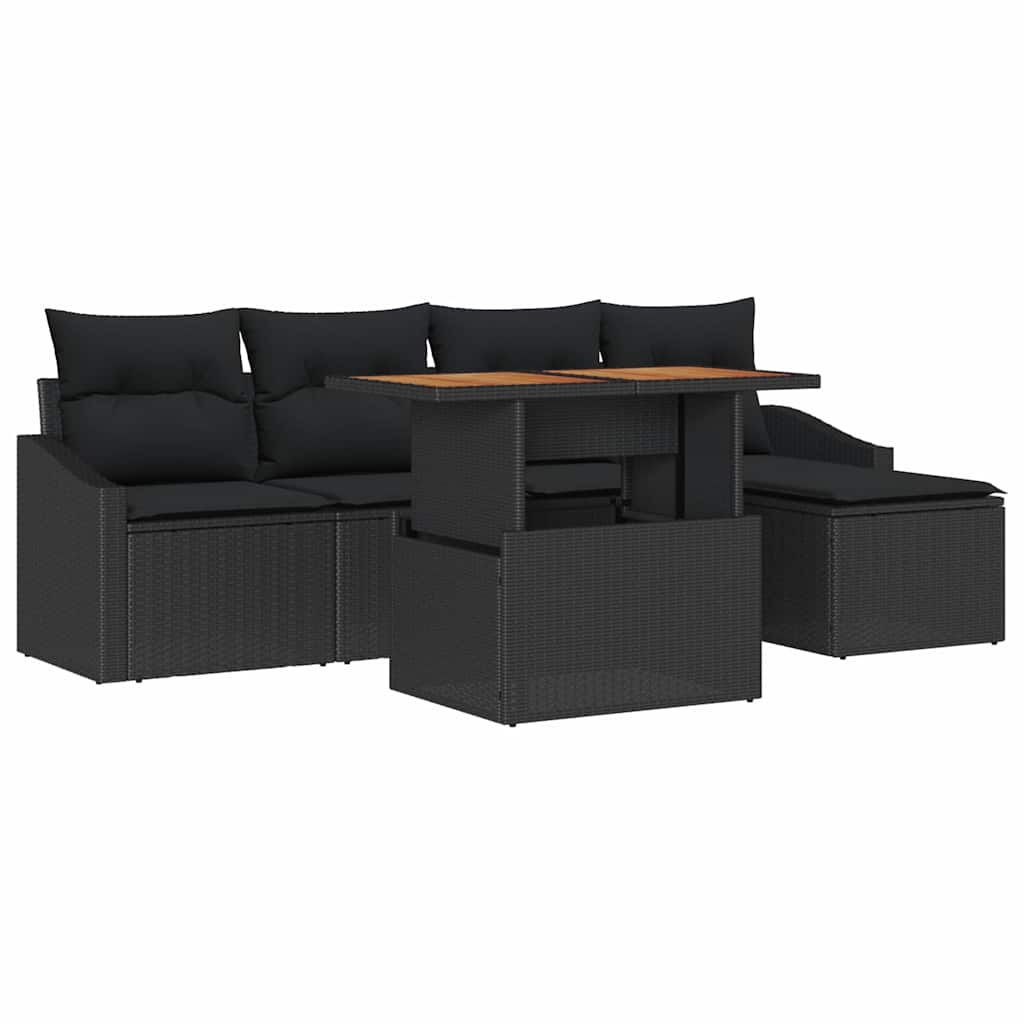 Tuin Sofa Set met opslag 6 pcs Zwart Poly riet is nu te koop bij PeponiXL, paradijselijk wonen!