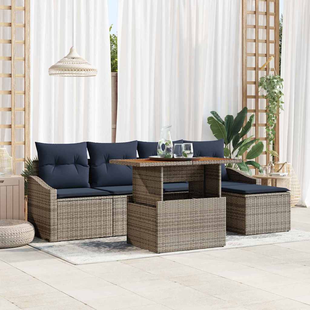 Tuin Sofa Set met opslag 6 pcs Grijs Poly riet is nu te koop bij PeponiXL, paradijselijk wonen!