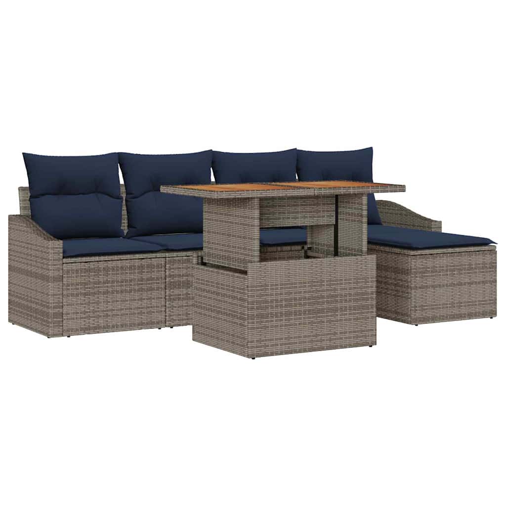 Tuin Sofa Set met opslag 6 pcs Grijs Poly riet is nu te koop bij PeponiXL, paradijselijk wonen!