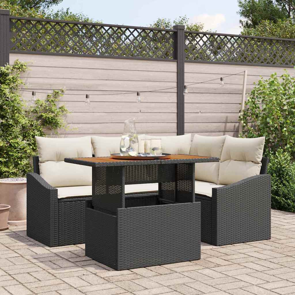 Tuin Sofa Set met opslag 5 pcs Zwart Poly riet is nu te koop bij PeponiXL, paradijselijk wonen!