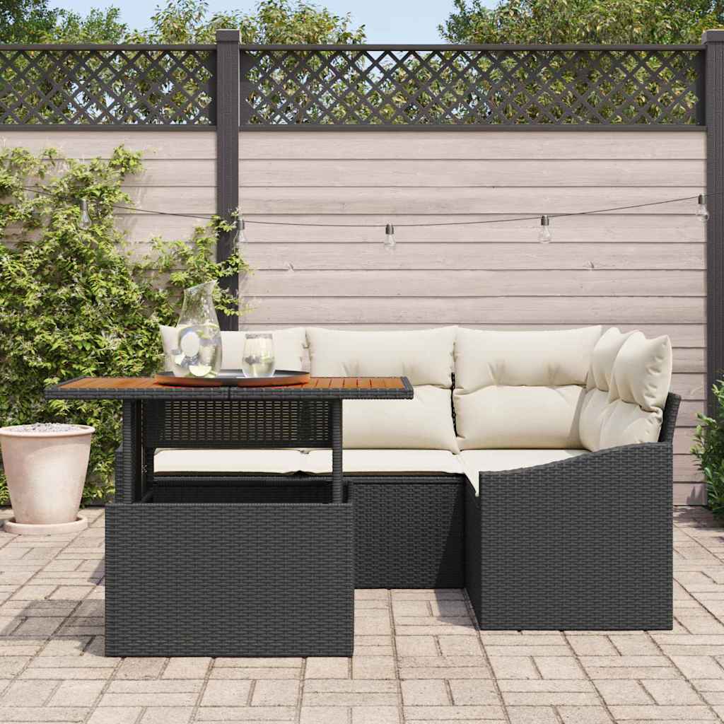 Tuin Sofa Set met opslag 5 pcs Zwart Poly riet is nu te koop bij PeponiXL, paradijselijk wonen!