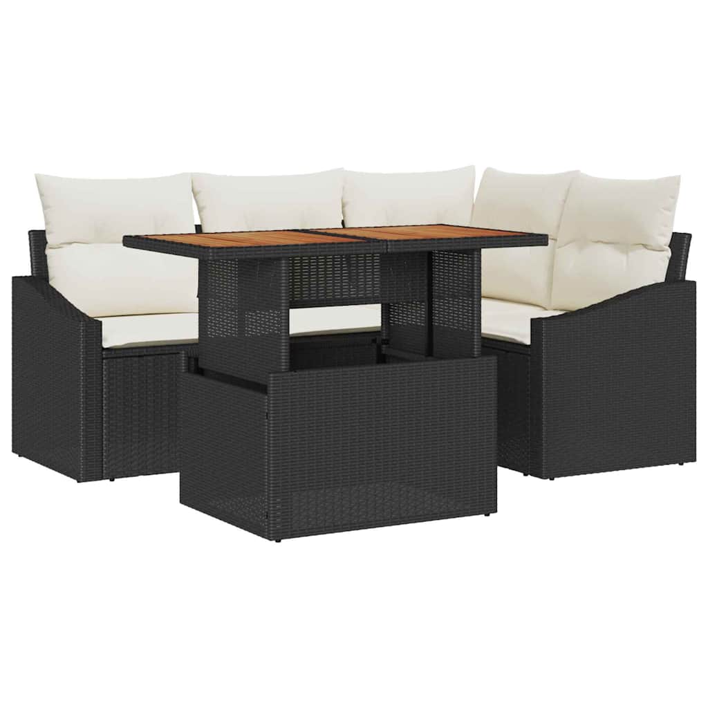 Tuin Sofa Set met opslag 5 pcs Zwart Poly riet is nu te koop bij PeponiXL, paradijselijk wonen!