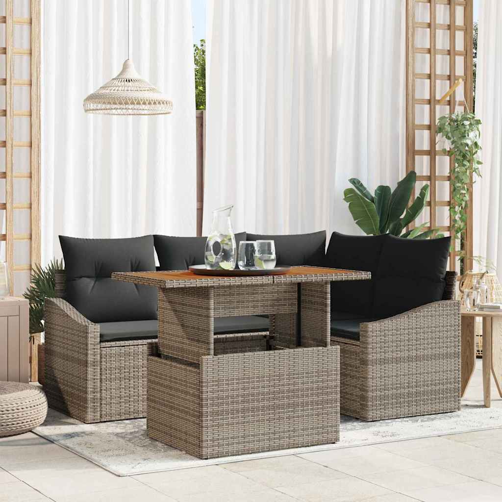 Tuin Sofa Set met opslag 5 pcs Grijs Poly riet is nu te koop bij PeponiXL, paradijselijk wonen!