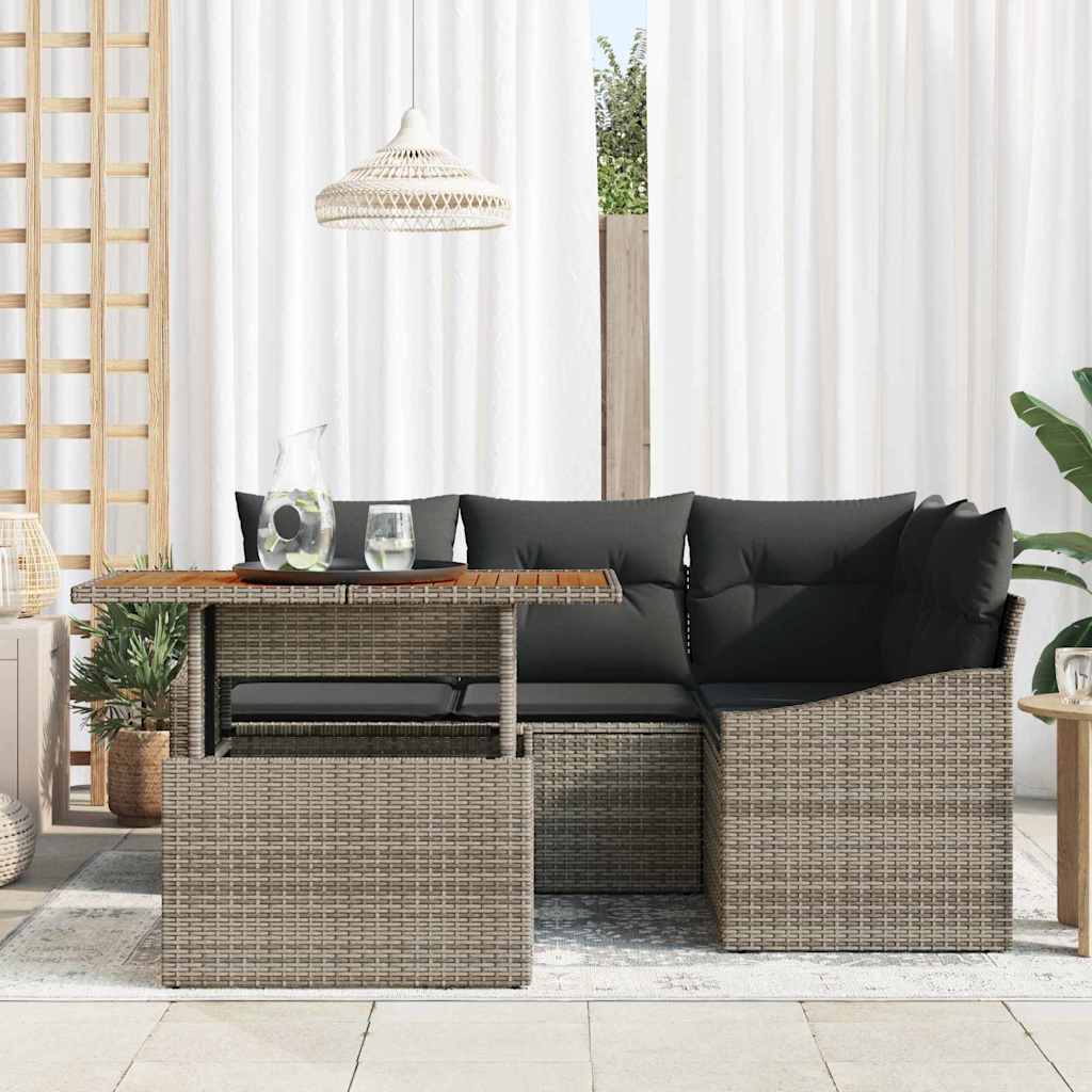 Tuin Sofa Set met opslag 5 pcs Grijs Poly riet is nu te koop bij PeponiXL, paradijselijk wonen!