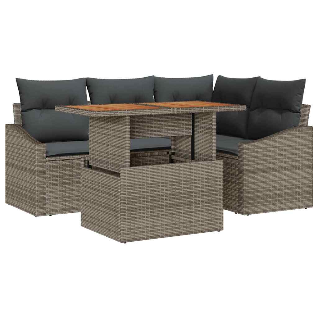 Tuin Sofa Set met opslag 5 pcs Grijs Poly riet is nu te koop bij PeponiXL, paradijselijk wonen!