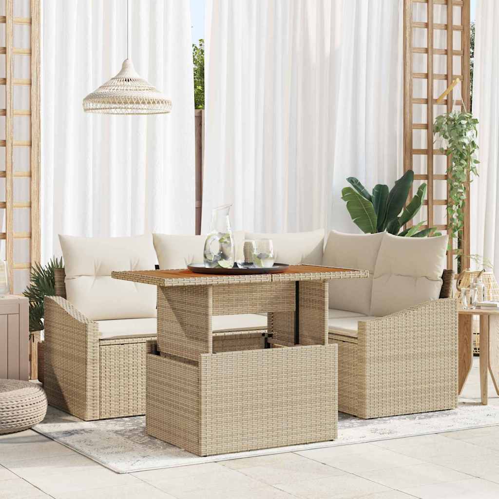 Tuin Sofa Set met opslag 5 pcs Beige Poly riet is nu te koop bij PeponiXL, paradijselijk wonen!