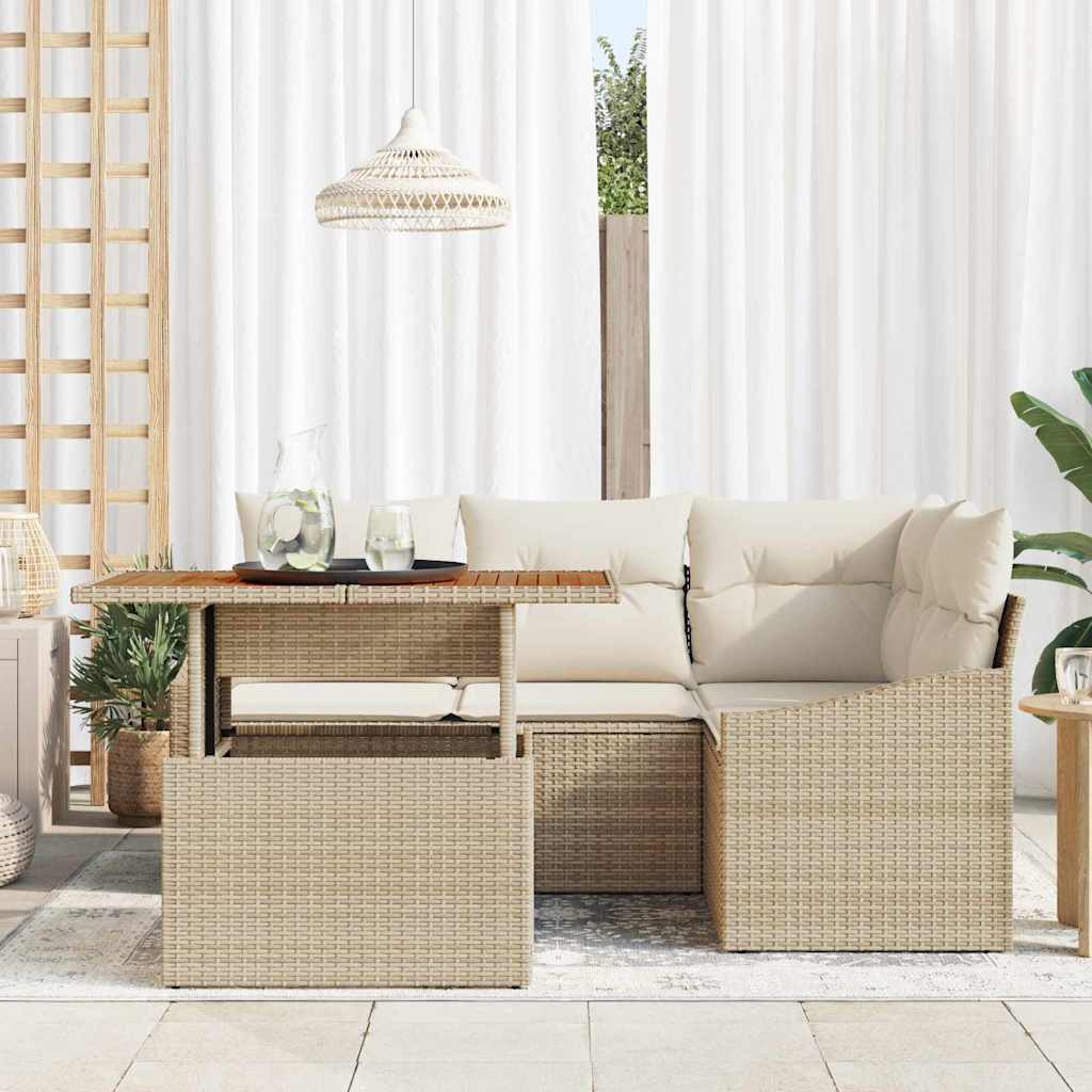Tuin Sofa Set met opslag 5 pcs Beige Poly riet is nu te koop bij PeponiXL, paradijselijk wonen!
