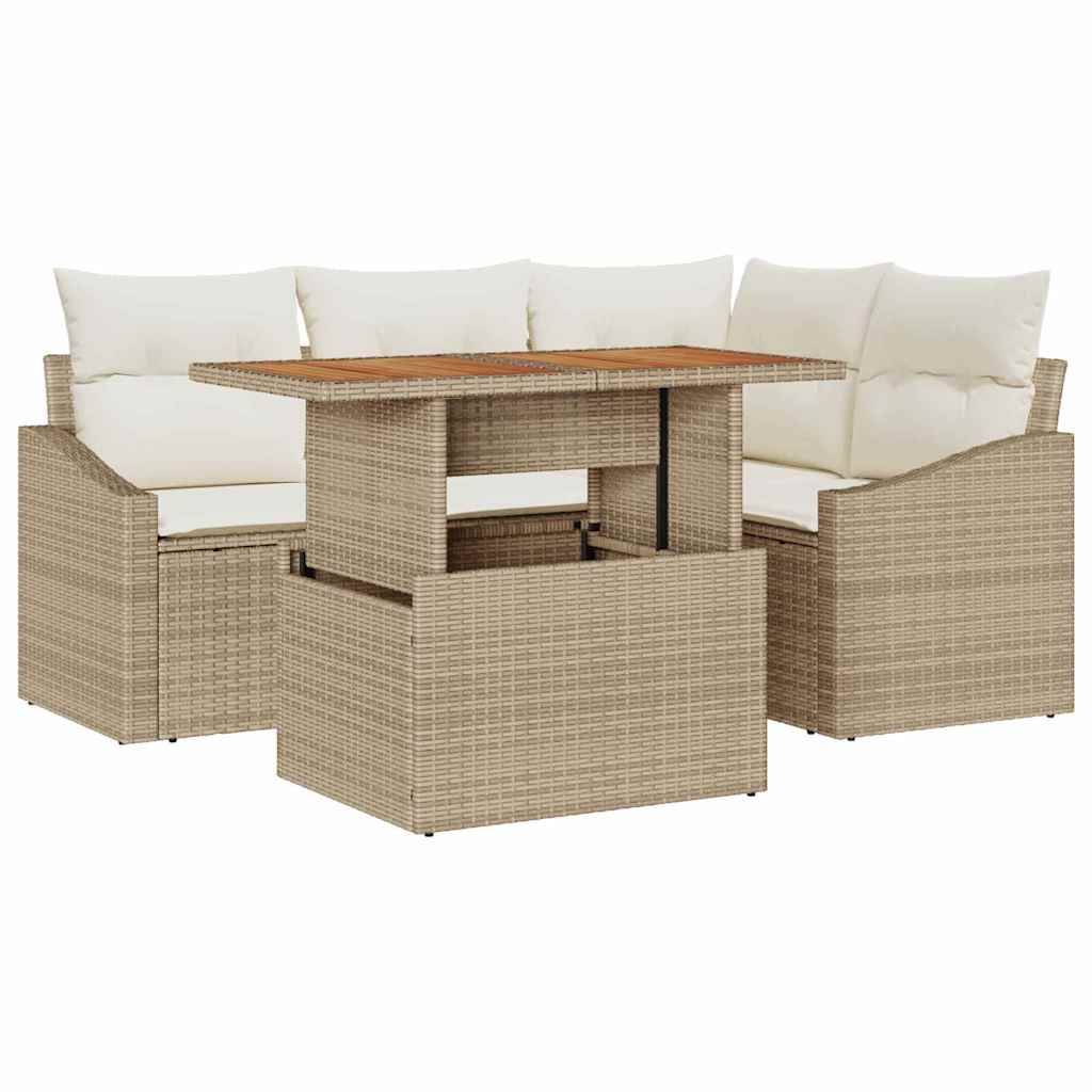 Tuin Sofa Set met opslag 5 pcs Beige Poly riet is nu te koop bij PeponiXL, paradijselijk wonen!