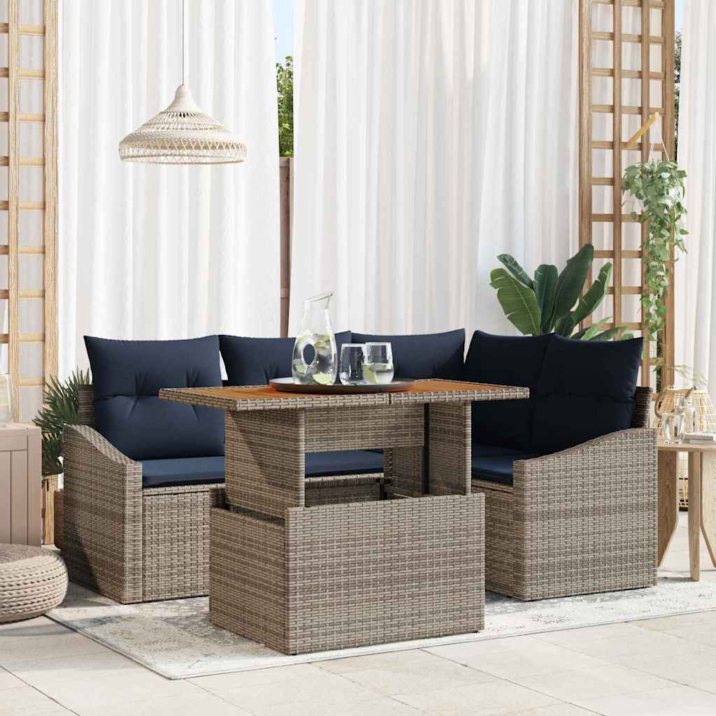 Tuinbankenset met kussen met opslag 5 pcs Grijs poly rattan is nu te koop bij PeponiXL, paradijselijk wonen!