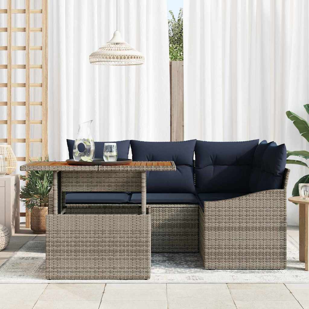 Tuinbankenset met kussen met opslag 5 pcs Grijs poly rattan is nu te koop bij PeponiXL, paradijselijk wonen!