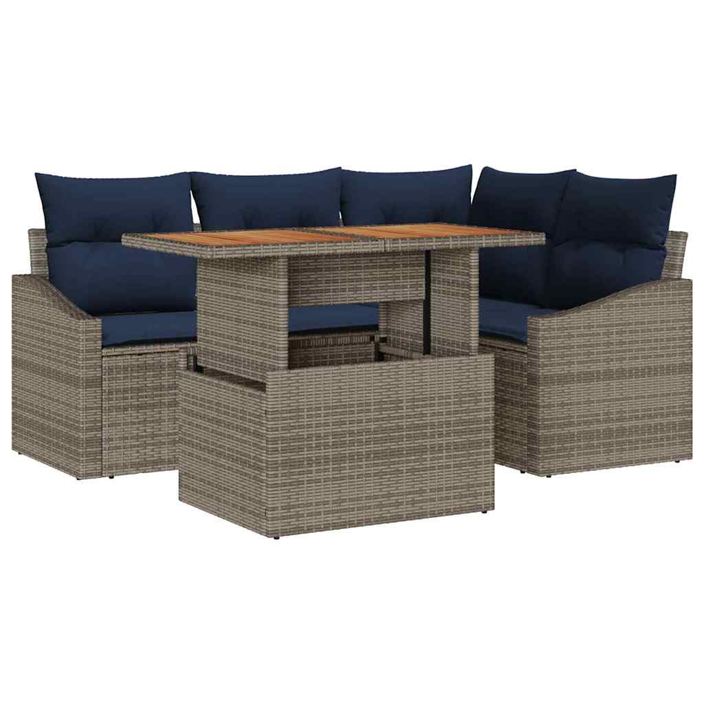 Tuinbankenset met kussen met opslag 5 pcs Grijs poly rattan is nu te koop bij PeponiXL, paradijselijk wonen!